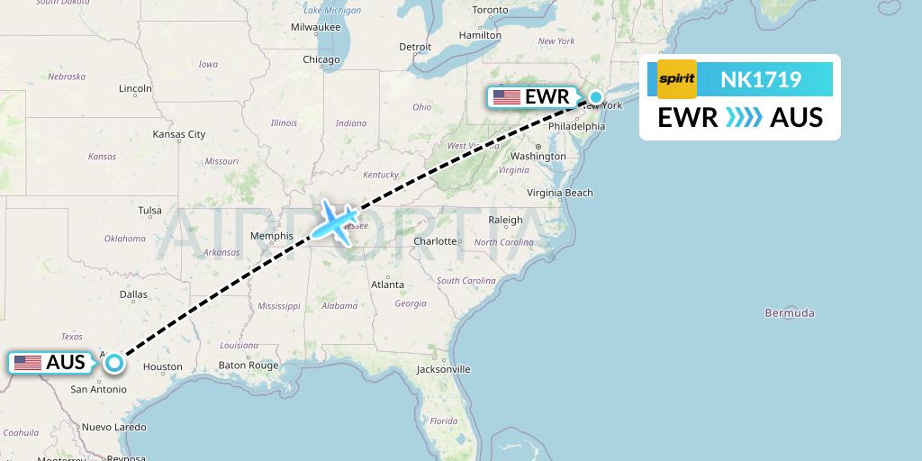 NK1719 Spirit Airlines Flight Map: New York to Austin