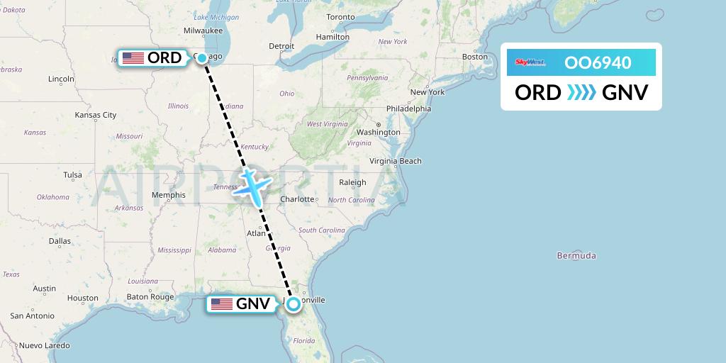 OO6940 SkyWest Airlines Flight Map: Chicago to Gainesville