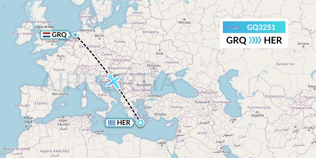 GQ3251 Sky Express (Greece) Flight Map: Groningen to Heraklion