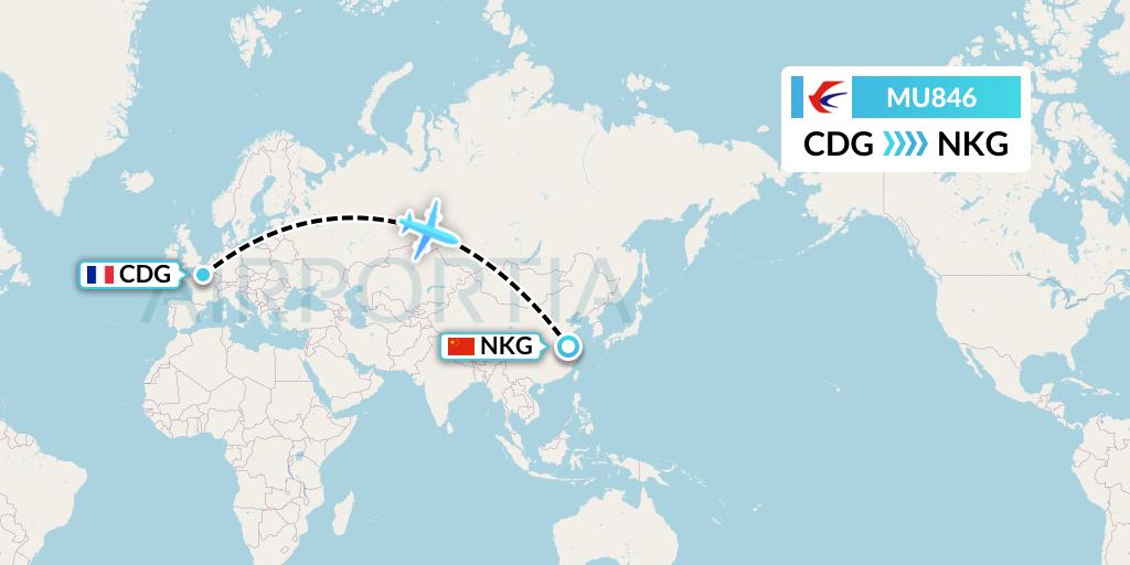 MU846 China Eastern Airlines Flight Map: Paris to Nanjing
