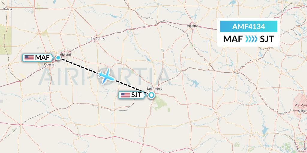 AMF4134 Ameriflight Flight Map: Midland to San Angelo