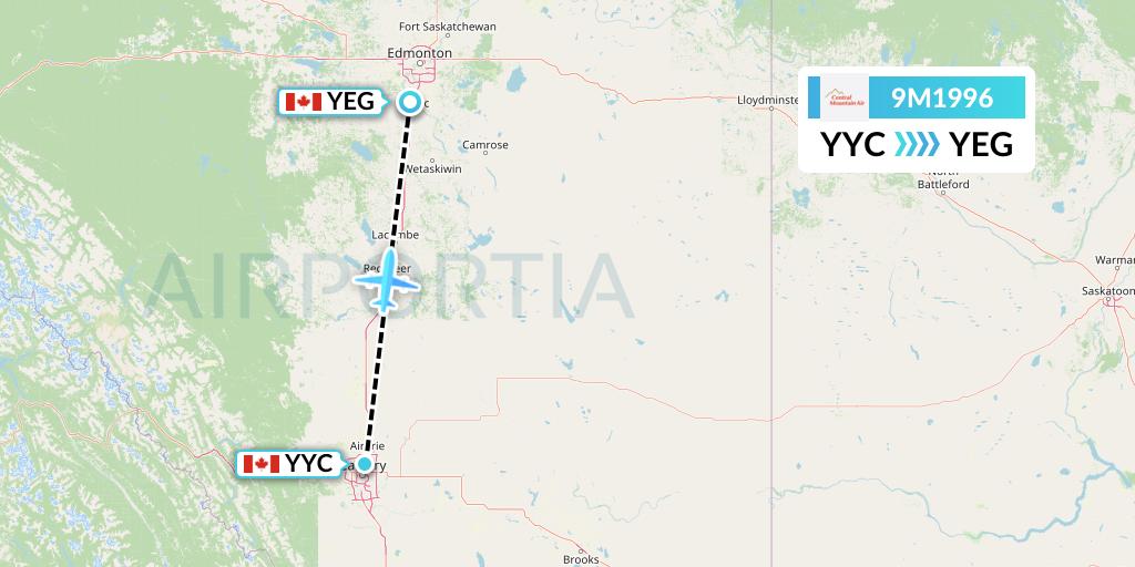 9M1996 Central Mountain Air Flight Map: Calgary to Edmonton