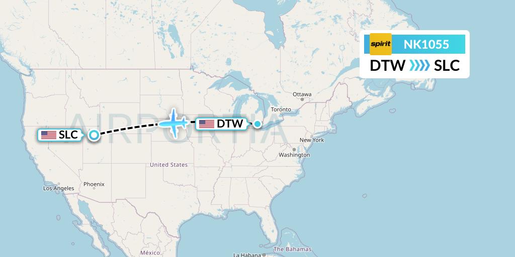 NK1055 Spirit Airlines Flight Map: Detroit to Salt Lake City