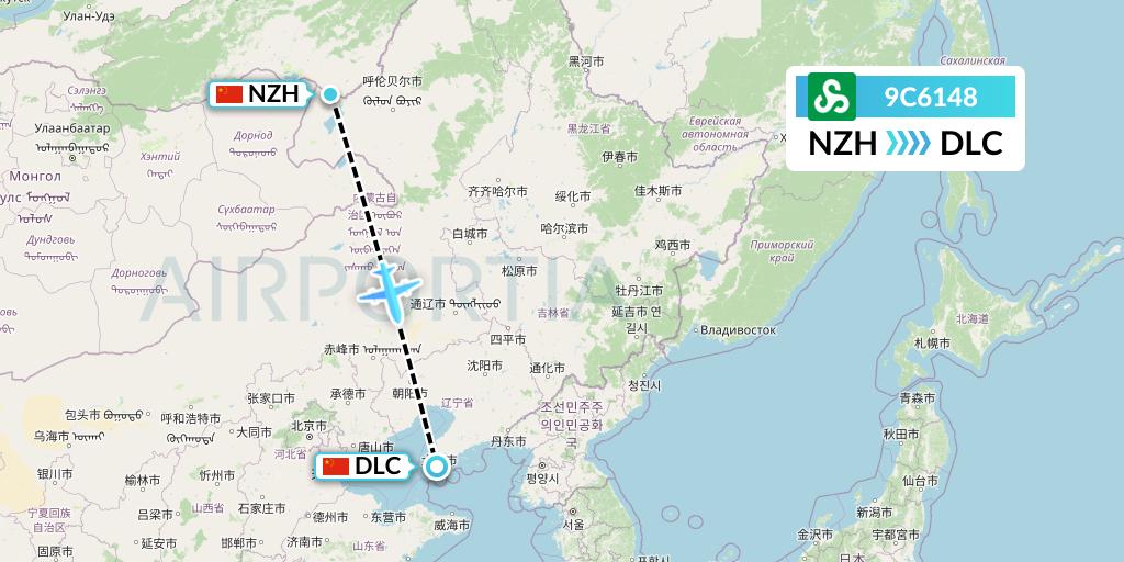 9C6148 Spring Airlines Flight Map: Manzhouli to Dalian