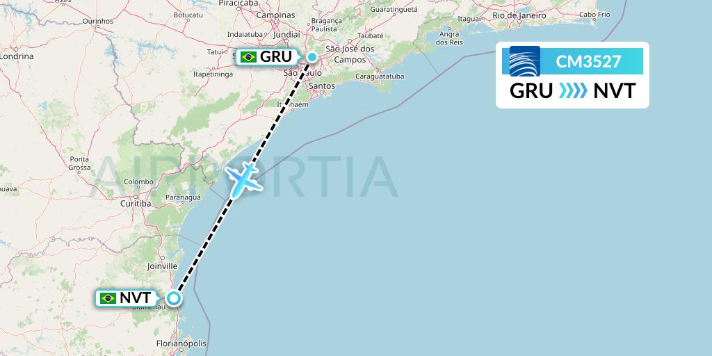 CM3527 Copa Airlines Flight Map: Sao Paulo to Navegantes