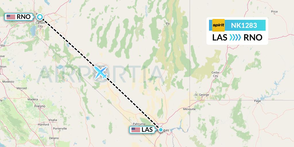 NK1283 Spirit Airlines Flight Map: Las Vegas to Reno