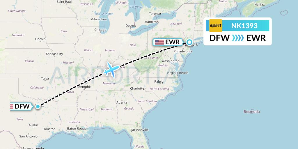 NK1393 Spirit Airlines Flight Map: Dallas to New York