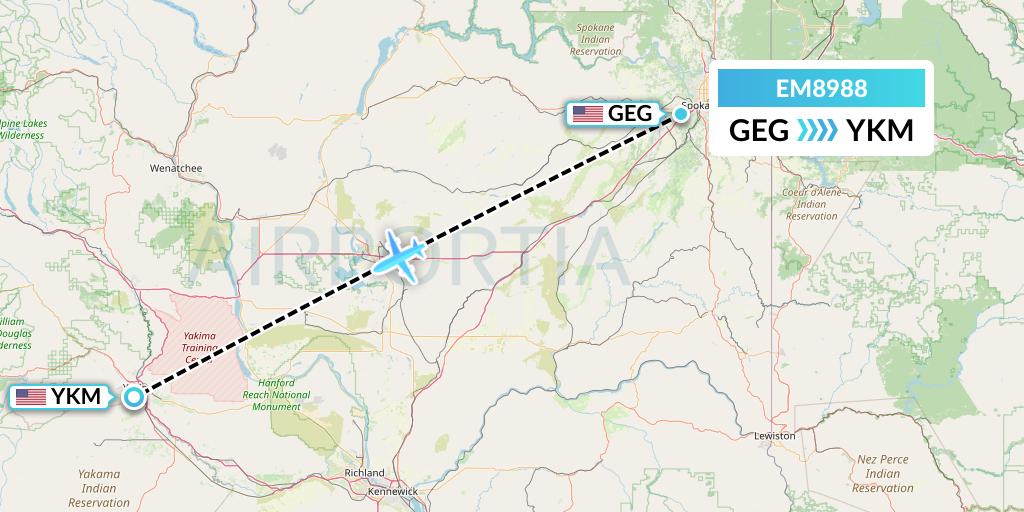 EM8988 Empire Airlines Flight Map: Spokane to Yakima