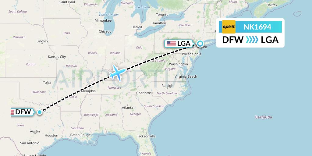 NK1694 Spirit Airlines Flight Map: Dallas to New York