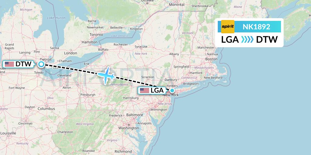 NK1892 Spirit Airlines Flight Map: New York to Detroit