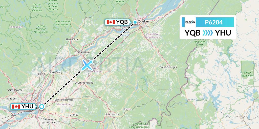 P6204 Pascan Aviation Flight Map: Quebec to Montreal