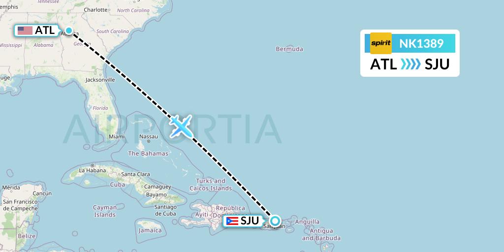 NK1389 Spirit Airlines Flight Map: Atlanta to San Juan