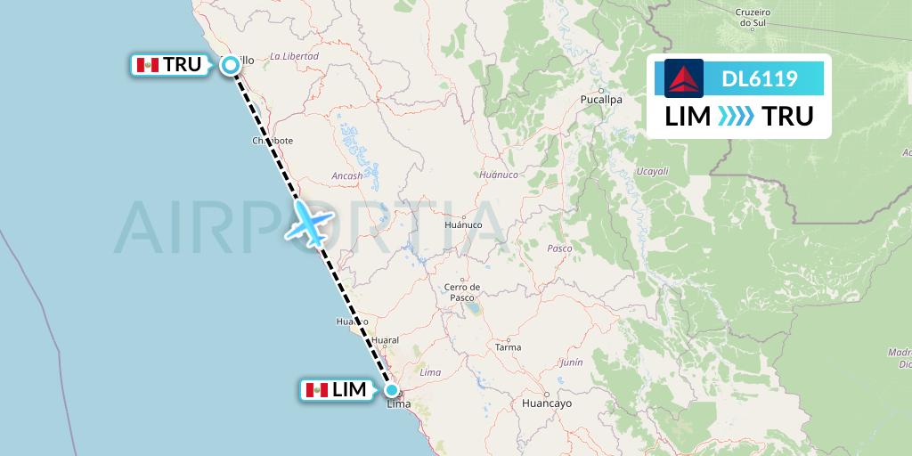 DL6119 Delta Air Lines Flight Map: Lima to Trujillo