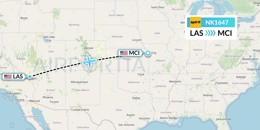 NK1647 Spirit Airlines Flight Map: Las Vegas to Kansas City