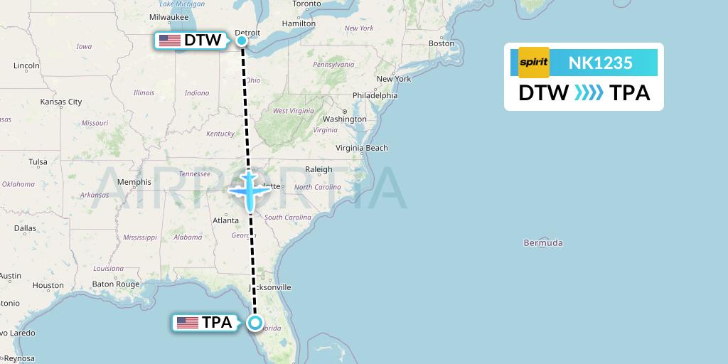 NK1235 Spirit Airlines Flight Map: Detroit to Tampa