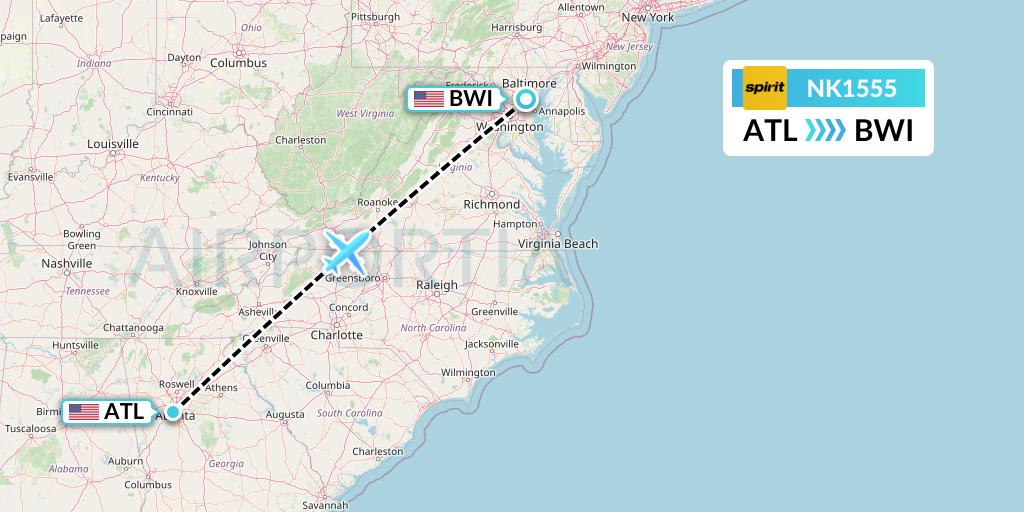 NK1555 Spirit Airlines Flight Map: Atlanta to Baltimore