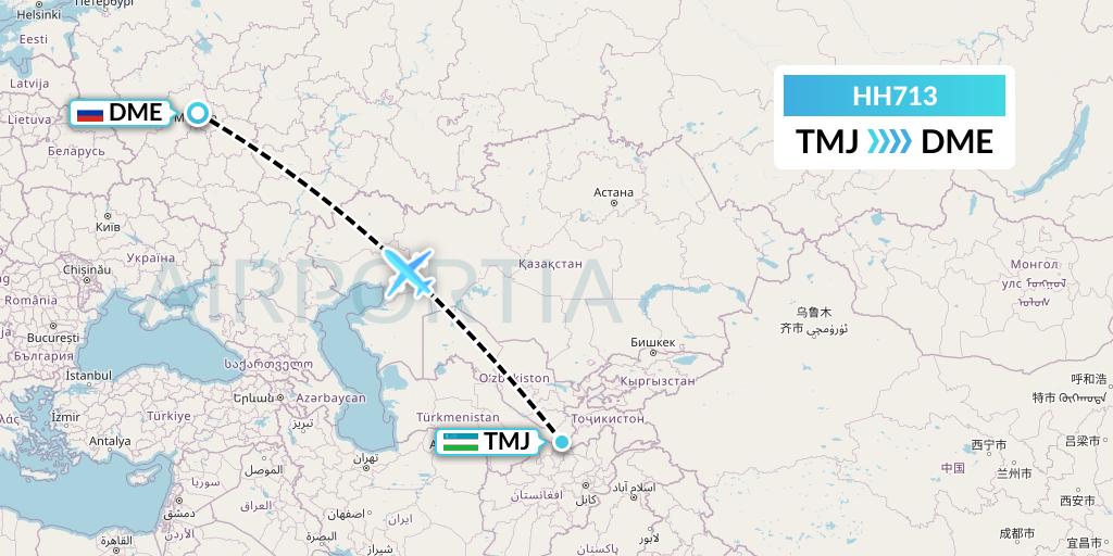 HH713 Qanot Sharq Flight Map: Termez to Moscow