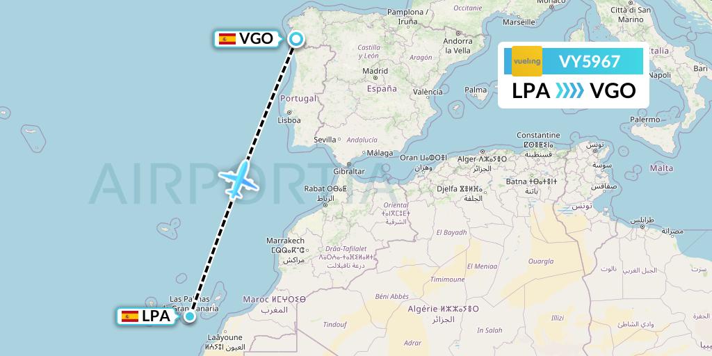 VY5967 Vueling Flight Map: Las Palmas to Vigo