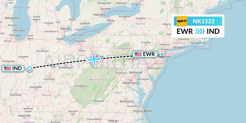 NK1522 Spirit Airlines Flight Map: New York to Indianapolis