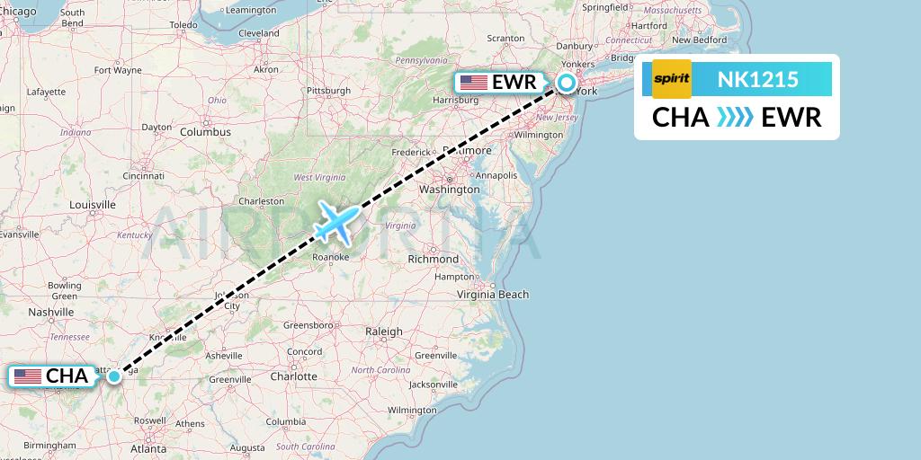 NK1215 Spirit Airlines Flight Map: Chattanooga to New York