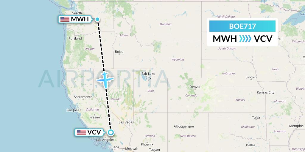 BOE717 Boeing Flight Map: Moses Lake to Victorville
