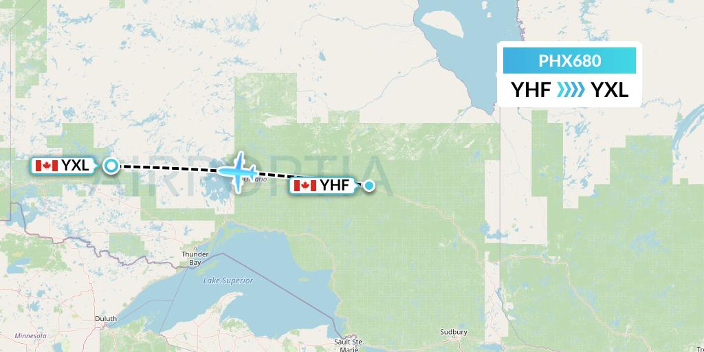 PHX680 SkyCare Flight Map: Hearst to Sioux Lookout