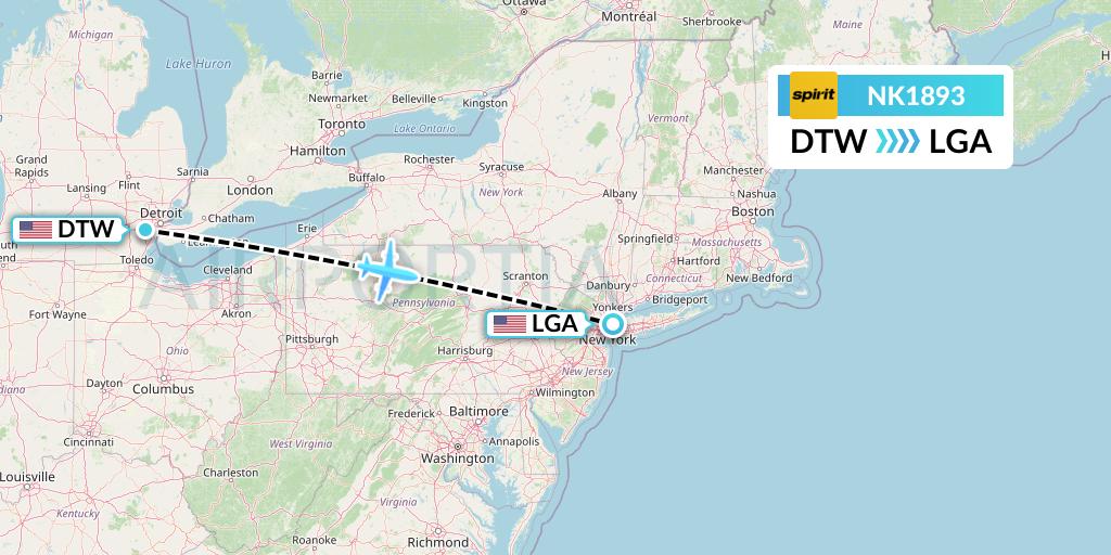 NK1893 Spirit Airlines Flight Map: Detroit to New York