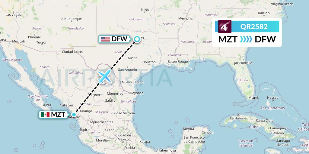QR2582 Qatar Airways Flight Map: Mazatlan to Dallas