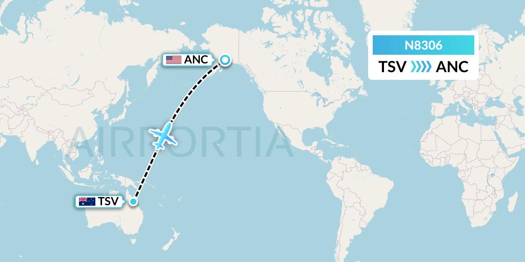 N8306 National Airlines Flight Map: Townsville to Anchorage