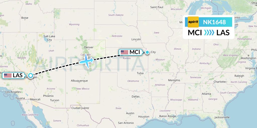 NK1648 Spirit Airlines Flight Map: Kansas City to Las Vegas