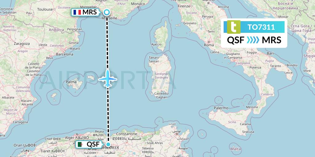 TO7311 Transavia France Flight Map: Setif to Marseille