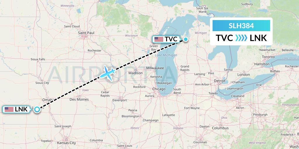 SLH384 Silverhawk Aviation Flight Map: Traverse City to Lincoln