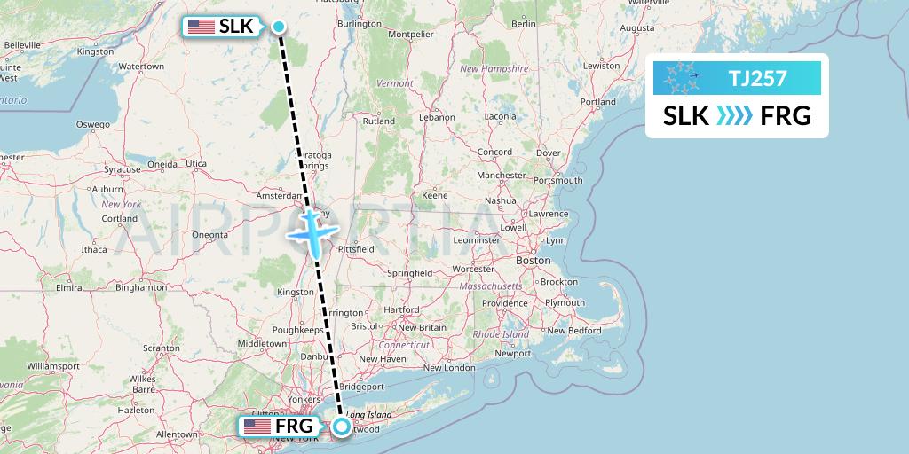 TJ257 Tradewind Aviation Flight Map: Saranac Lake to Farmingdale
