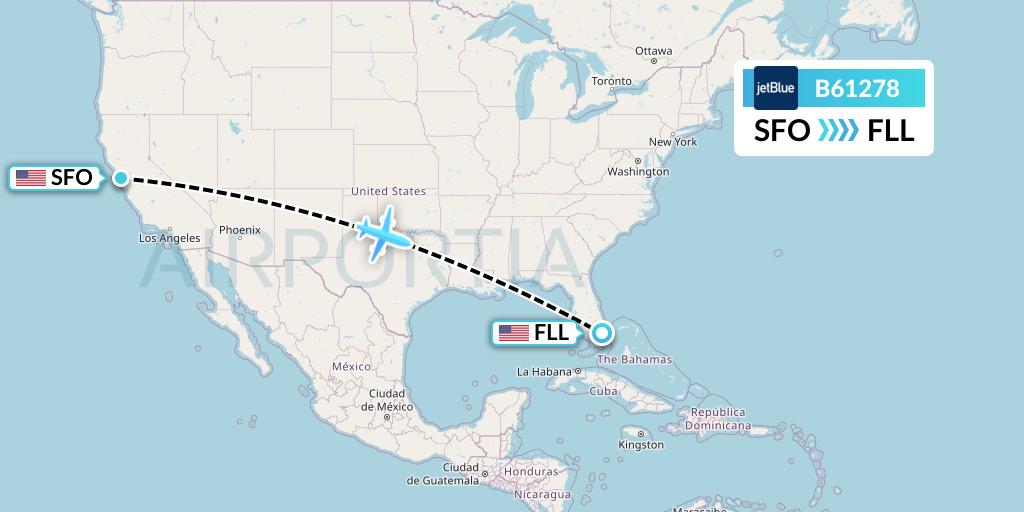 B61278 JetBlue Airways Flight Map: San Francisco to Fort Lauderdale