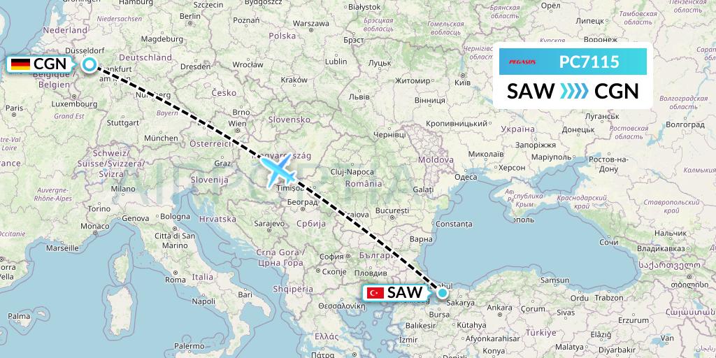 PC7115 Pegasus Airlines Flight Map: Istanbul to Cologne