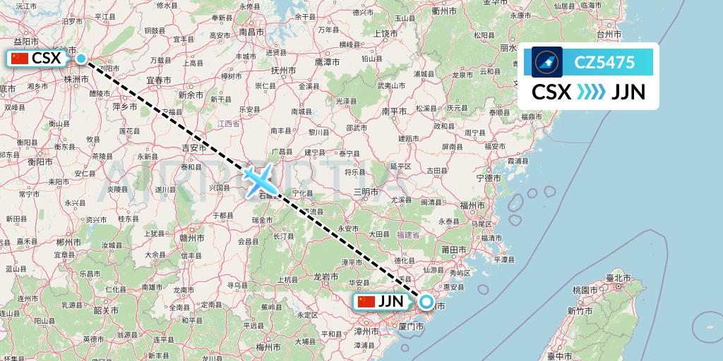 CZ5475 China Southern Airlines Flight Map: Changsha to Jinjiang
