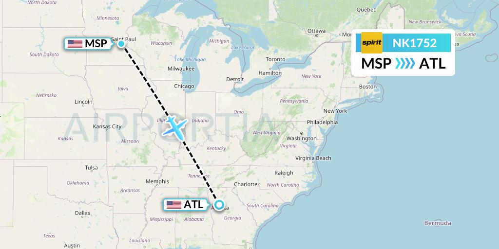 NK1752 Spirit Airlines Flight Map: Minneapolis to Atlanta