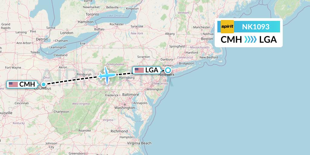 NK1093 Spirit Airlines Flight Map: Columbus to New York