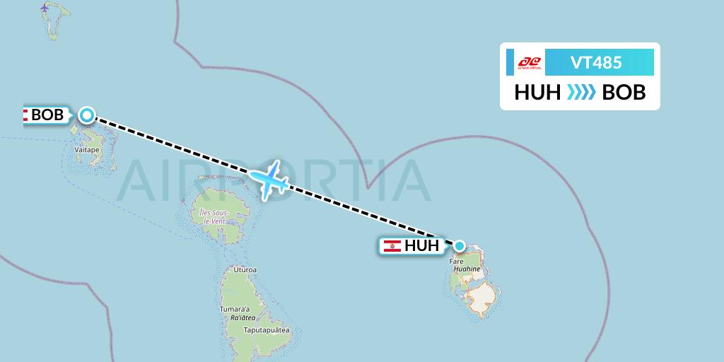 VT485 Air Tahiti Flight Map: Huahine to Bora Bora
