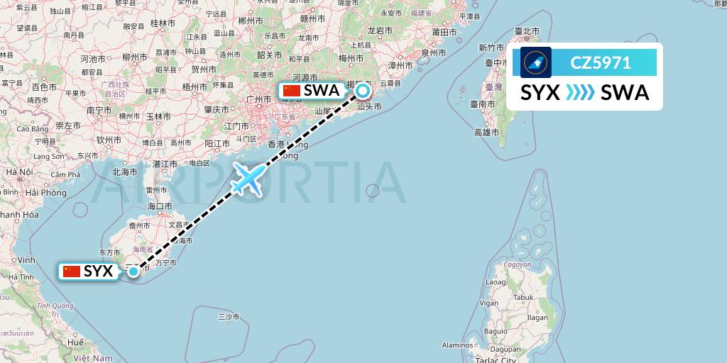 CZ5971 China Southern Airlines Flight Map: Sanya to Jieyang