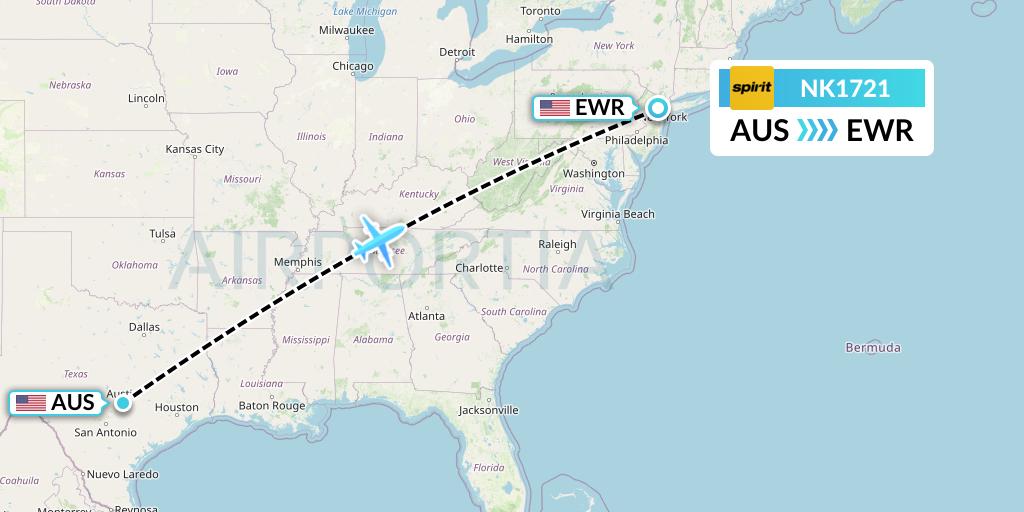 NK1721 Spirit Airlines Flight Map: Austin to New York