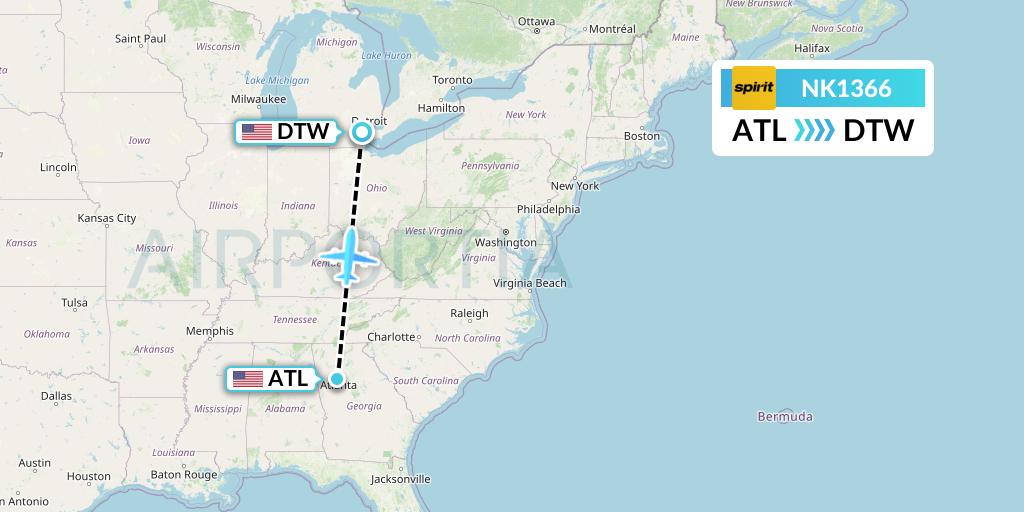 NK1366 Spirit Airlines Flight Map: Atlanta to Detroit