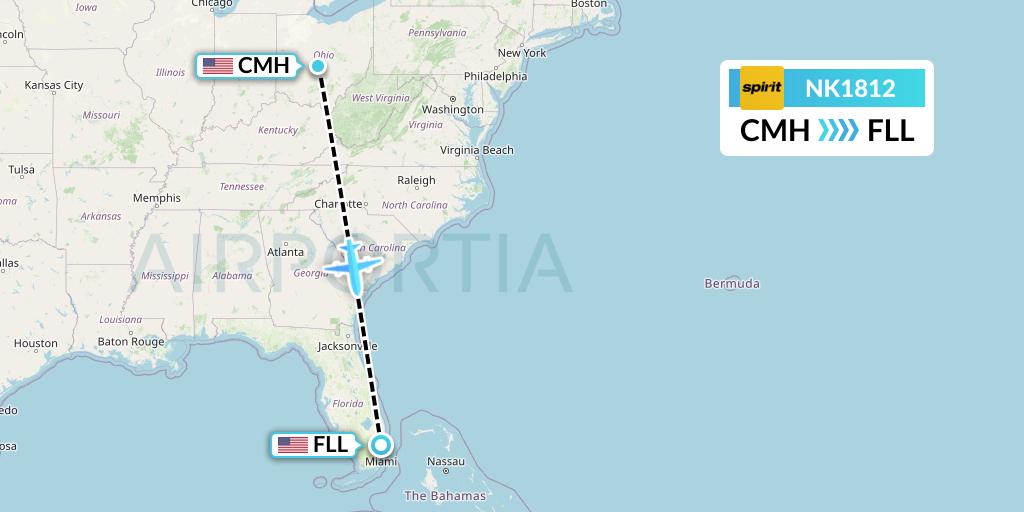 NK1812 Spirit Airlines Flight Map: Columbus to Fort Lauderdale