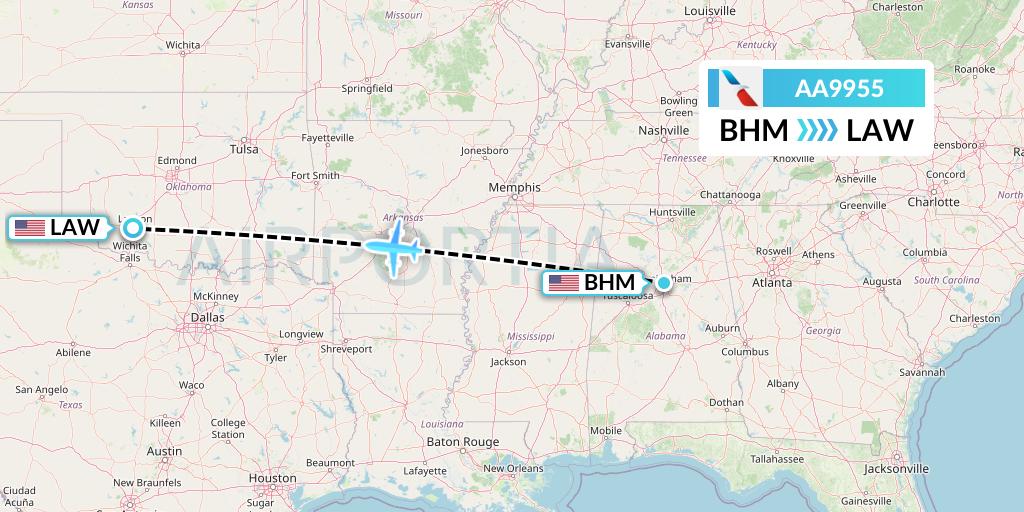 AA9955 American Airlines Flight Map: Birmingham to Lawton