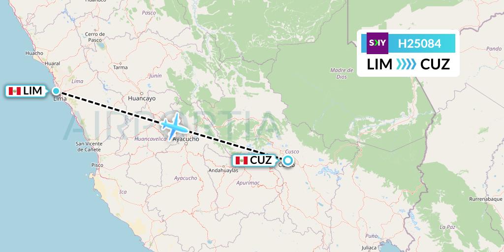 H25084 Sky Airline Flight Map: Lima to Cusco