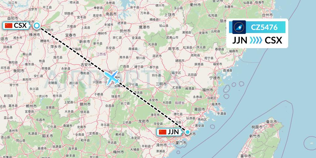 CZ5476 China Southern Airlines Flight Map: Jinjiang to Changsha