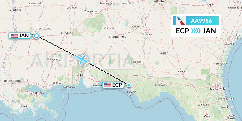 AA9956 American Airlines Flight Map: Panama City to Jackson