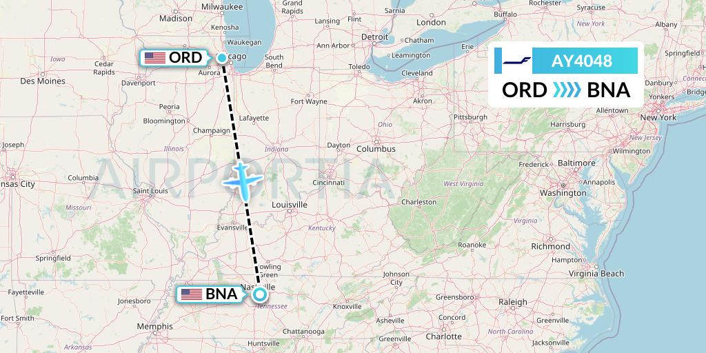 AY4048 Finnair Flight Map: Chicago to Nashville