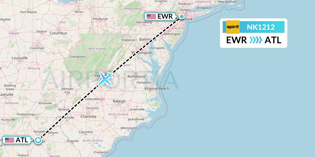 NK1212 Spirit Airlines Flight Map: New York to Atlanta