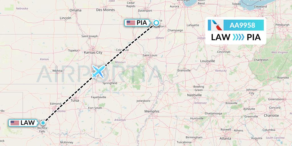 AA9958 American Airlines Flight Map: Lawton to Peoria